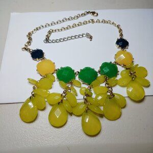 Bold Green, Yellow & Blue Acrylic Bead Statement Necklace 18-21" Long